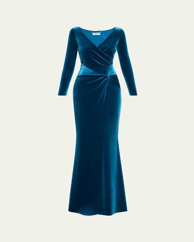 Axas Side-Twist Velvet Trumpet Gown